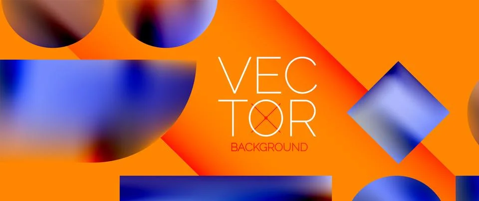 Squares and circles design. Fluid color gradients with metallic effects. Serene Stock Illustration