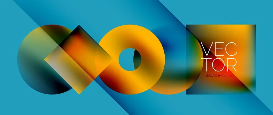 Squares and circles design. Fluid color gradients with metallic effects. Serene Stock Illustration