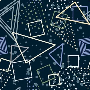 Squares and triangles hand drawn vector seamless pattern in blues tones fashion Illustrazione stock