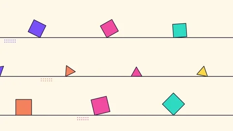 Squares and triangles rolling along lines in lanes Vídeo Stock 348296300