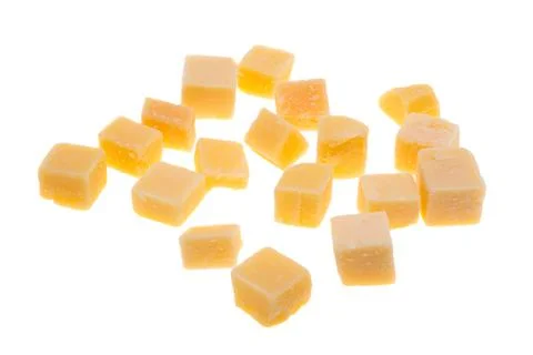 Squares of cheese isolated Stock Photos