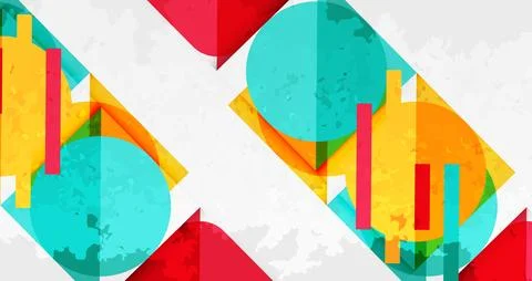 Squares, circles and triangles and grainy noisy texture. Vector Illustratio.. Illustrazione stock