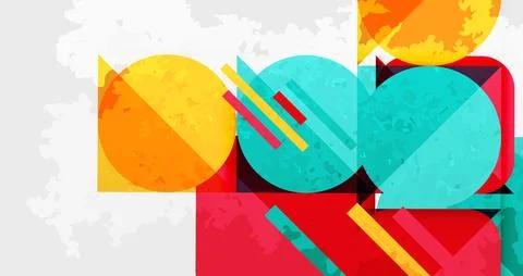 Squares, circles and triangles and grainy noisy texture. Vector Illustratio.. Illustrazione stock