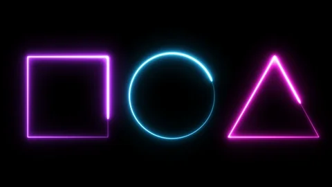 Squares, circles, triangles neon background . Seamless loop Stock-Footage 124033679