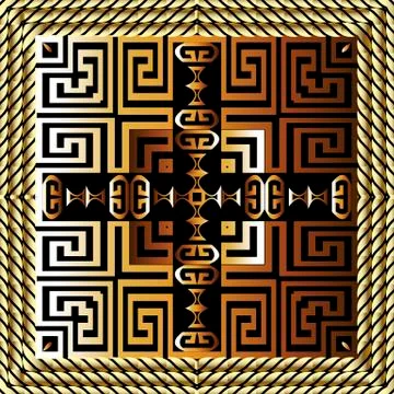 Squares geometric gold 3d vector seamless pattern. Modern abstract striped Illustrazione stock