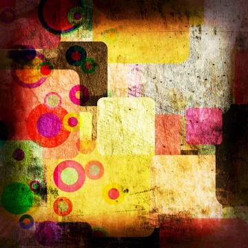 Squares groups on the grunge wall Stock Photos