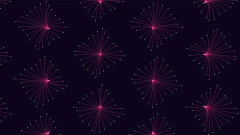 Squares pattern with neon glitters and lines on black gradient Video stock 199332459