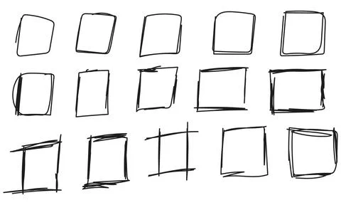 Squares, rectangle, grunge vector set in sketch style Stockillustratie