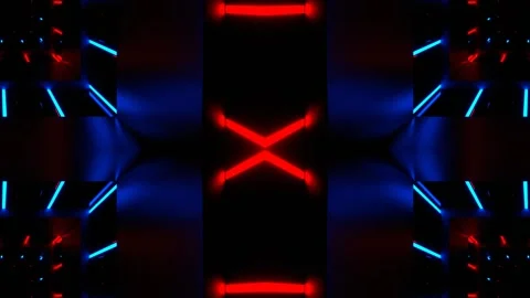 Squares with Red and Blue Neon Lines Kaleidoscope Background VJ Loop in 4K Stock Footage 337056161