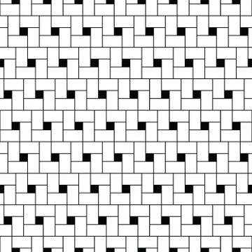 Squares tessellation vector. Repeated white checks sequence on black background Illustrazione stock