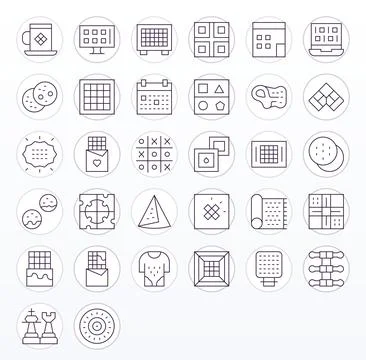 Squares Vector Icon Toolkit featuring 32 PIXEL Perfect 128x128 Thin Line el.. Stock Illustration