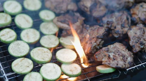 Squash and meat on the grill Stock Footage 52316162