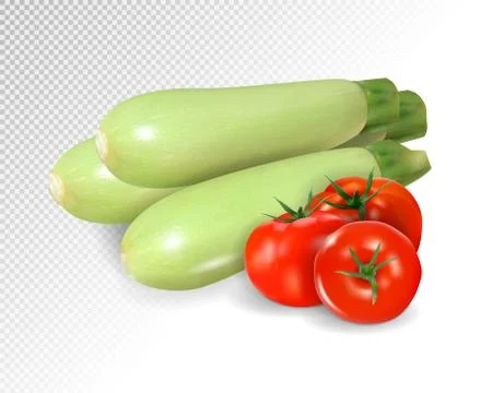Squash and tomatoes set. Realistic vector on transparent background, 3d Stock Illustration