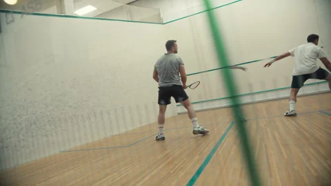 Squash game as seen through the glass Stock Footage 278967069