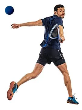 Squash player man isolated white background Stock Photos