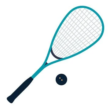 Squash racket and ball. Simple sports equipment design for racket games and.. Stock Illustration