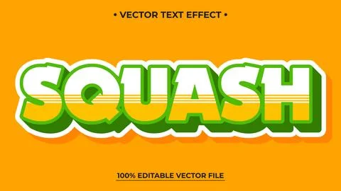 Squash Text Effect: Bold Green and White Letters on Orange Background, Vect.. Stock Illustration