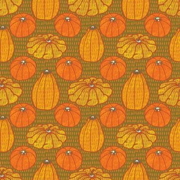 Squash vegetable background seamless vector pattern in a retro style. Stock Illustration