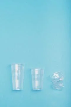Squashed empty plastic cups collected to recycling Stock Photos
