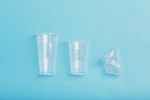 Squashed empty plastic cups collected to recycling Stock Photos