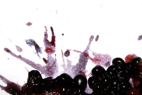 Squashed exploding and crushed blackberries fruit berries splattered on a w.. Stock Photos