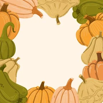 Squashes and gourds square frame. Stock Illustration