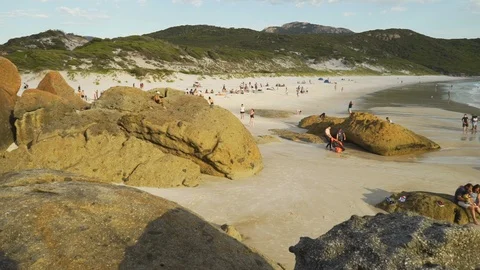 Squeaky beach at sunset in Wilsons Promontory national park in Australia Stock Footage 95116096