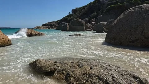 Squeaky Beach at Wilsons Promontory: Pristine White Sand, Granite Boulders,.. Stock Footage 312065269
