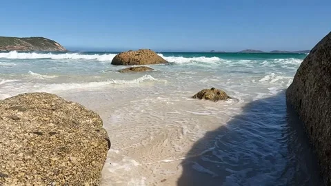 Squeaky Beach at Wilsons Promontory: Pristine White Sand, Granite Boulders,.. Stock Footage 312065276