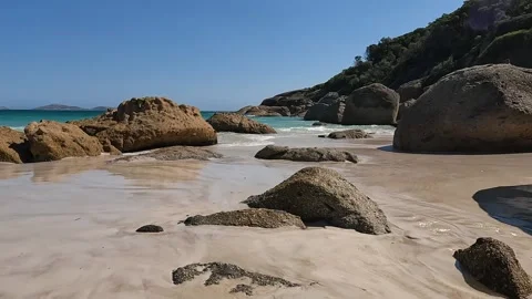 Squeaky Beach at Wilsons Promontory: Pristine White Sand, Granite Boulders,.. Stock Footage 312065322
