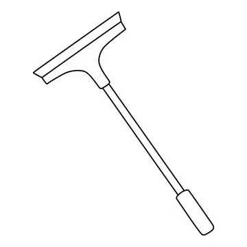 Squeegee cleaning tool with long handle for window washing, doodle style flat Illustration