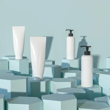 Squeeze bottle and pump bottle for cosmetic dispensing Stock Illustration
