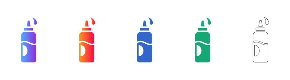 Squeeze Bottle Condiment Icon Set Stock Illustration