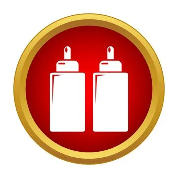 Squeeze bottles with condiments in a red circle icon Stock Illustration