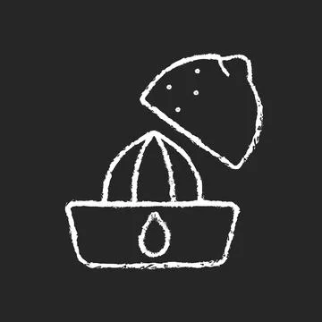 Squeeze lemon chalk white icon on dark background Stock Illustration
