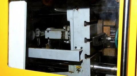 Squeeze molding machine prepare plastic detail Stock Footage