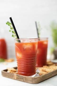 Squeezed tomato fresh with crackers Stock Photos