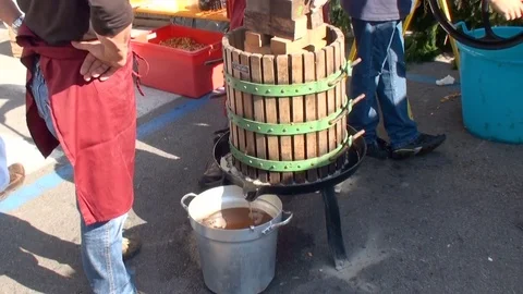 Squeezing of apple juice mechanically Stock Footage 70800227