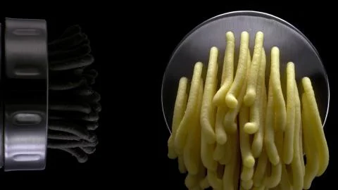 Squeezing out a colored dough through the nozzle Stock Photos