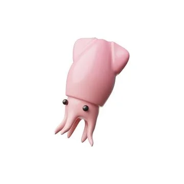 Squid 3D cartoon plastic style vector icon, realistic pink calamary ocean animal Illustrazione stock
