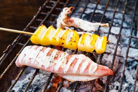 Squid barbeque Stock Photos