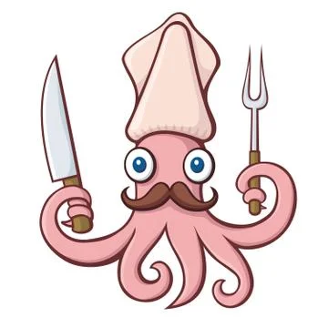 Squid chef cartoon Stock Illustration