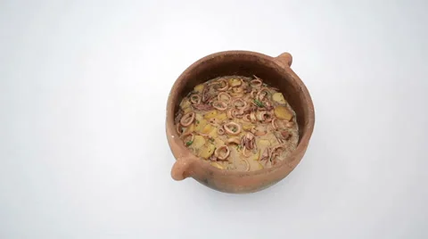 Squid cooked in a clay pot. HD shot with slider Stock Footage 39910112