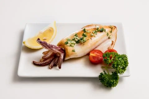 Squid dish on white a background Stock Photos