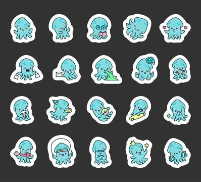 Squid emotions set featuring cartoon characters イラスト素材