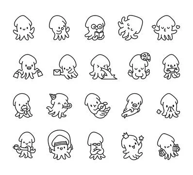 Squid emotions set featuring cartoon characters Illustrazione stock