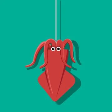 Squid fishing, cuttlefish on hook, vector design Stock Illustration