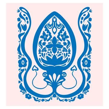 Squid. Folk-style pattern, symmetrical, detailed vector element. Rustic, Scan Stock Illustration