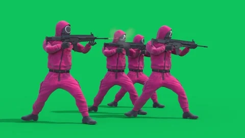 Squid Game Guards Green Screen Shoot Side 3D Rendering Animation Stock Footage 163581833