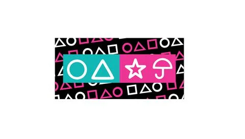 Squid Game pattern Circle, triangle, star and umbrella shapes with green, pin Stock Illustration